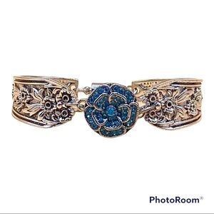 Snap Jewelry Bangle Bracelet w/ 18mm Pretty Aqua Blue Flower Ginger Snap! VIDEO!